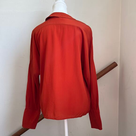 Vintage Orange 100% Silk‎ Bow Tie Peter Pan Collar Secretary Blouse Top - Picture 4 of 13
